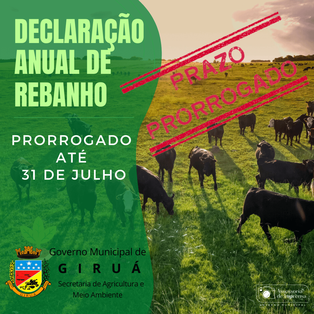 <h1 class="western" align="justify"><span style="font-family: Arial, sans-serif;"><span style="font-size: medium;"><span style="color: #333333;">Declara&ccedil;&atilde;o de rebanho tem prazo prorrogado para 31 de julho</span></span></span></h1>