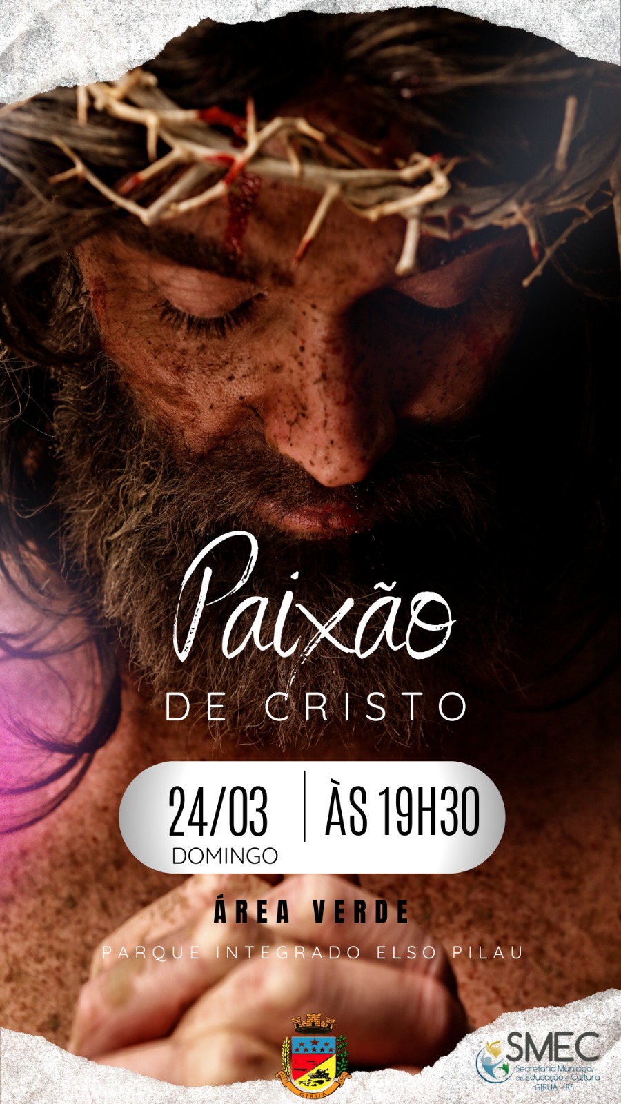 Encenação Paixão de Cristo será no domingo(24) na Área Verde