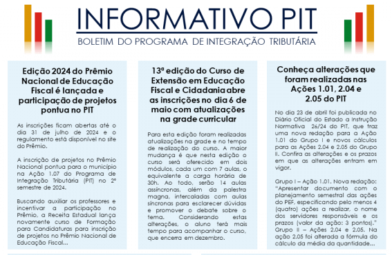 <p>Dispon&iacute;vel o Informativo PIT N&ordm; 22 referente ao m&ecirc;s de abril de 2024</p>