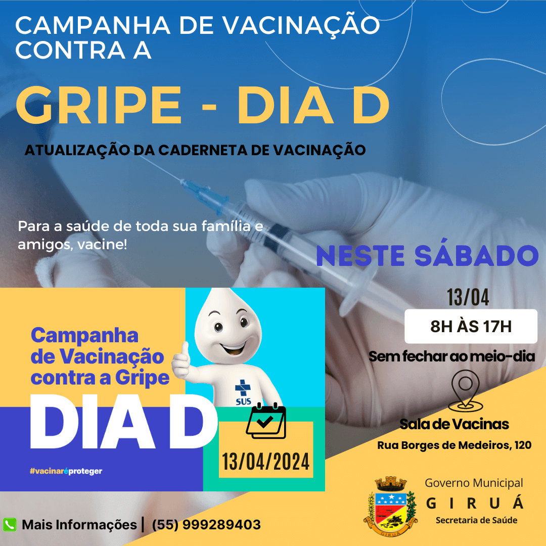 <p>Dia &ldquo;D&rdquo; da vacina contra a Influenza 2024 &eacute; no s&aacute;bado 13</p>