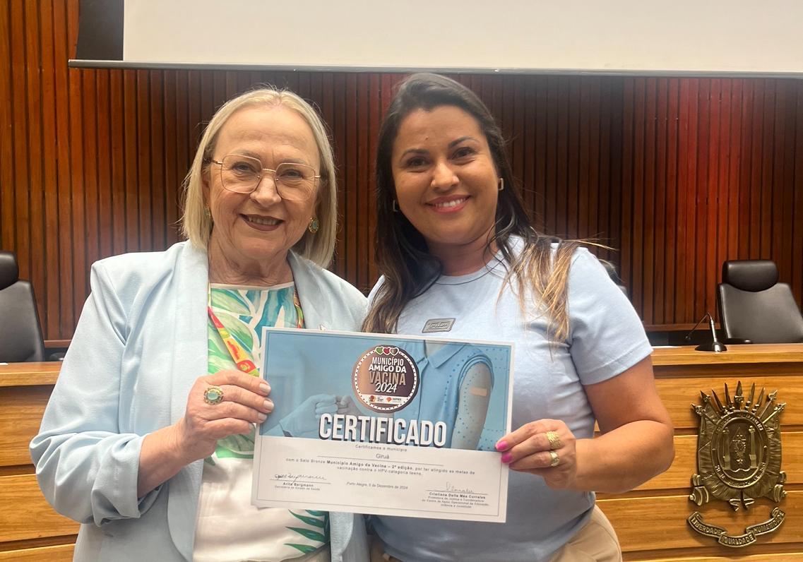 <p><strong>Giru&aacute; recebe certifica&ccedil;&atilde;o selo bronze por sua expressiva cobertura vacinal</strong></p>