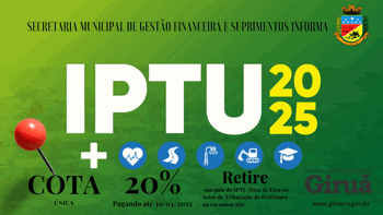 <p>IPTU 2025 tem 20% de desconto em cota &uacute;nica at&eacute; 30 de abril</p>