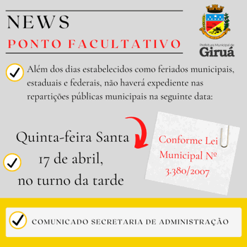 <p><strong>Quinta-feira Santa com ponto facultativo no vespertino</strong></p>