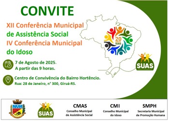<p>Giru&aacute; promove Confer&ecirc;ncia Municipal de Assist&ecirc;ncia Social e do Idoso no dia 7 de agosto</p>