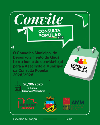 <h3 class="western" style="text-align: left;"><strong>Giru&aacute; convida a comunidade para participar da Assembleia Municipal da Consulta Popular 2025/2026</strong></h3>