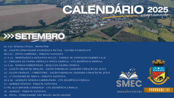 <p>Calend&aacute;rio de Eventos - Setembro 2025</p>