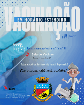 <p>Vacina&ccedil;&atilde;o em hor&aacute;rio estendido toda quinta-feira em Giru&aacute;</p>