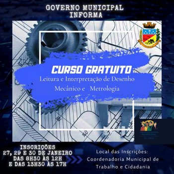 <p>Governo Municipal abre inscri&ccedil;&otilde;es para curso gratuito de Desenho T&eacute;cnico Mec&acirc;nico e Metrologia</p>