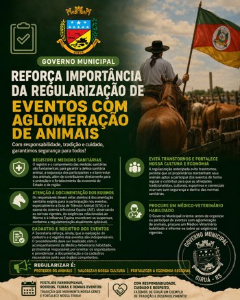 Governo Municipal refor&ccedil;a import&acirc;ncia da regulariza&ccedil;&atilde;o de eventos com aglomera&ccedil;&atilde;o de animais