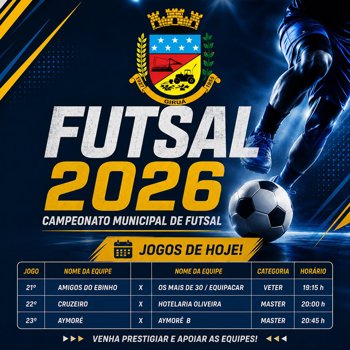 Resultados, pr&oacute;ximos jogos e classifica&ccedil;&atilde;o do Campeonato Municipal de Futsal 2026