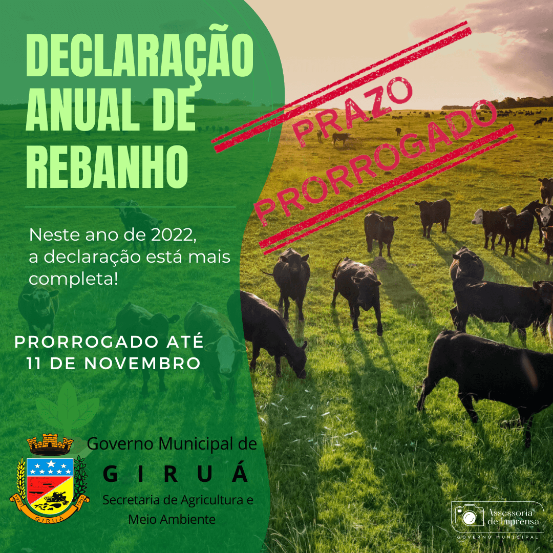 Declaração Anual de Rebanho prorrogado até 11 de novembro
