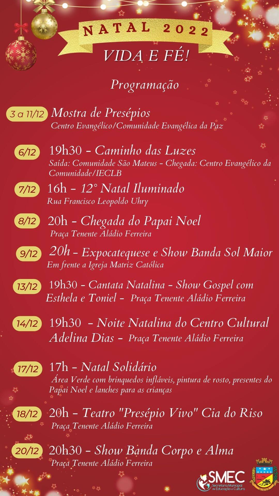 Programação Natal "Vida e Fé" 2022