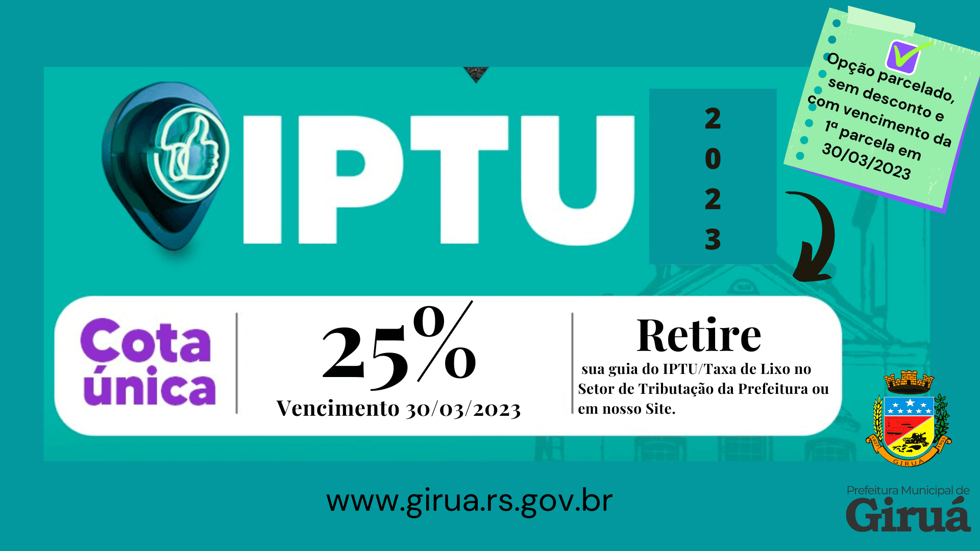Confira o calendário do IPTU 2023