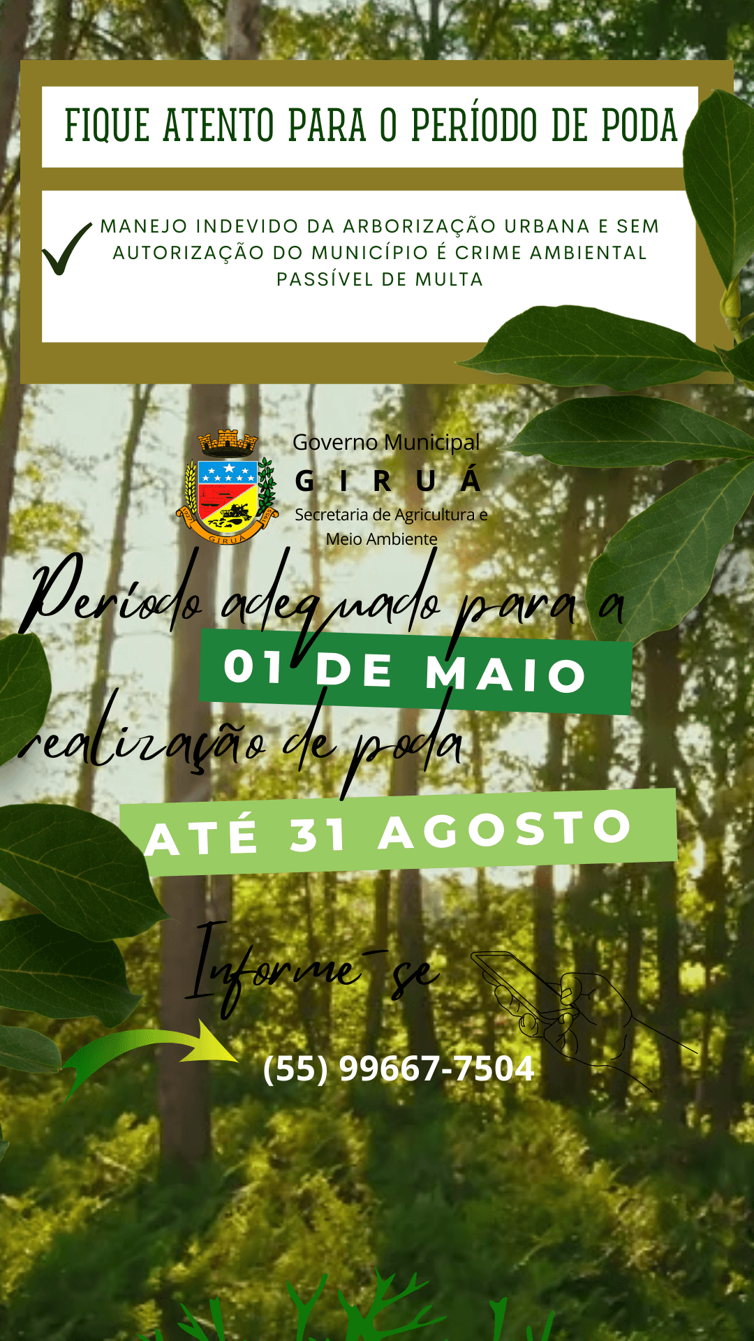 Secretaria de Agricultura e Meio Ambiente alerta sobre responsabilidade ambiental