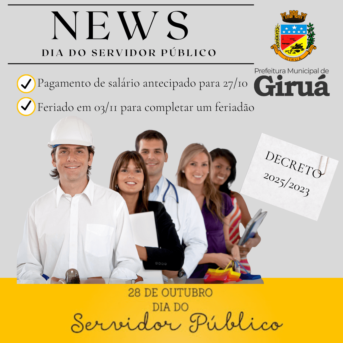 Dia do servidor público tem feriado prorrogado e antecipação de salário