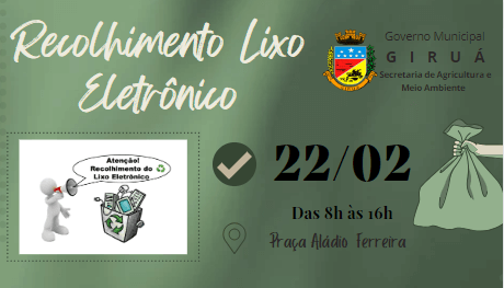 Recolhimento de resíduos eletrônicos acontecerá no dia 22 de fevereiro