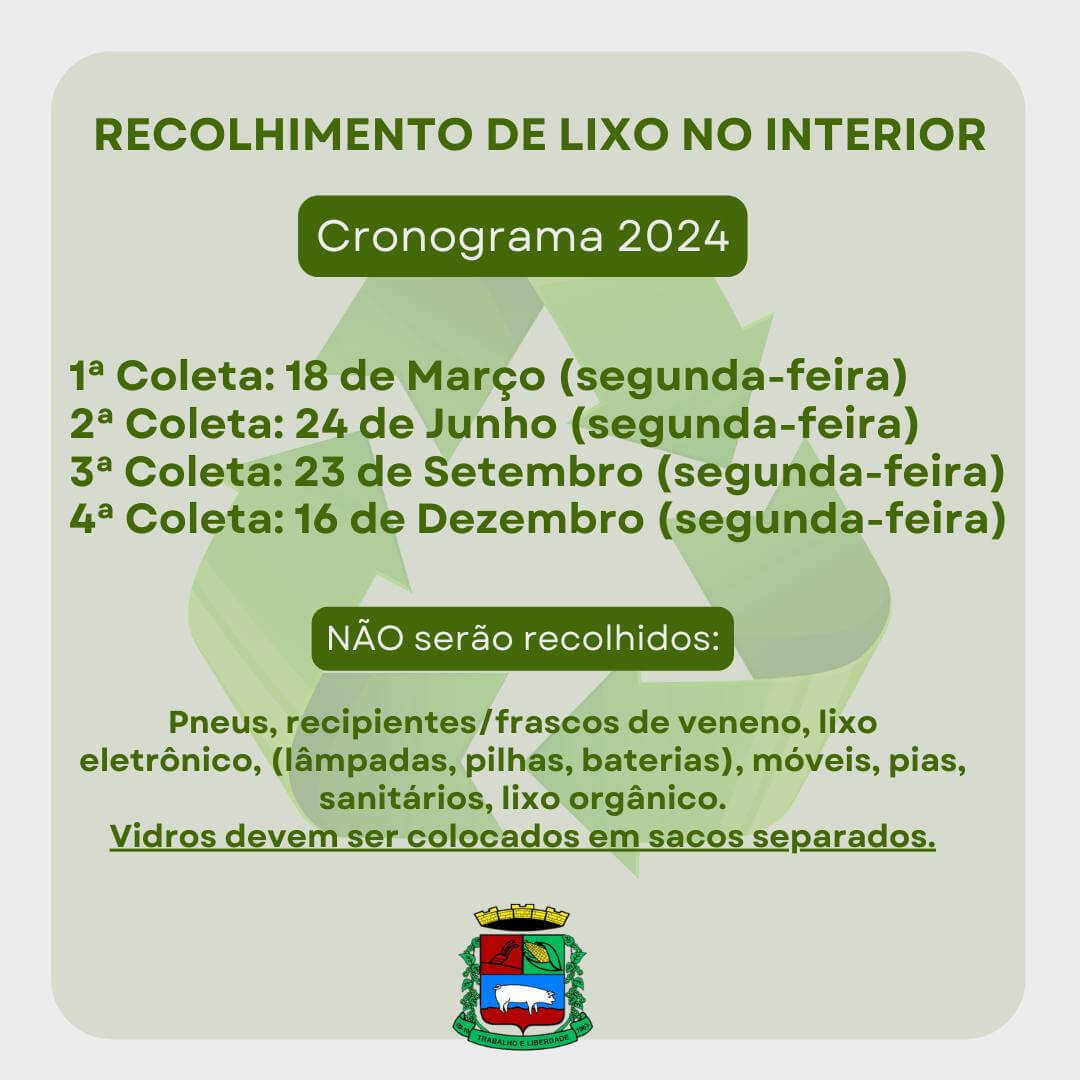 <p>Recolhimento de lixo no interior do Munic&iacute;pio</p>