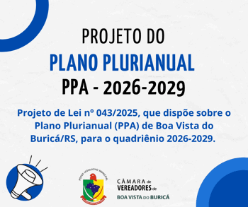 <p><strong>PLANO PLURIANUAL - PPA&nbsp;</strong><strong>2026/2029</strong></p>