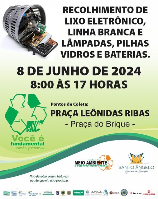 Coleta de resíduos eletrônicos será dia 8 de junho