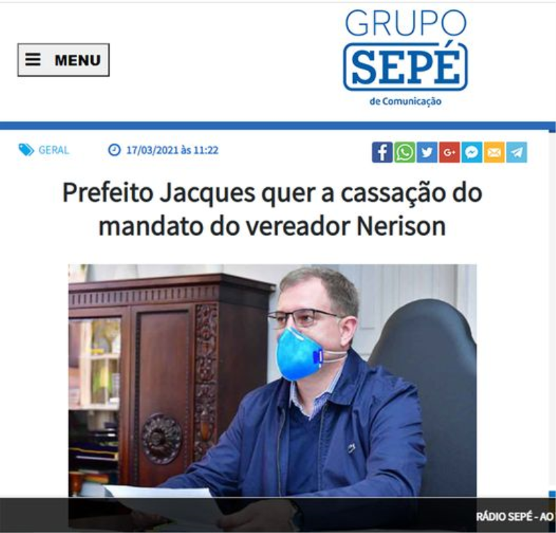 Governo desmente publicação sobre cassação de vereador