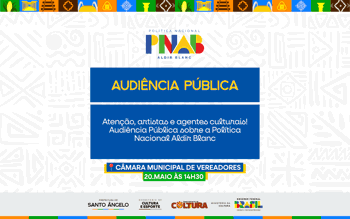 <p>Audi&ecirc;ncia P&uacute;blica debater&aacute; aplica&ccedil;&atilde;o dos recursos da Pol&iacute;tica Nacional Aldir Blanc em Santo &Acirc;ngelo</p>