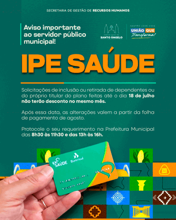 <p>Altera&ccedil;&otilde;es no IPE Sa&uacute;de feitas at&eacute; o pr&oacute;ximo dia 18 n&atilde;o geram desconto na folha de julho</p>