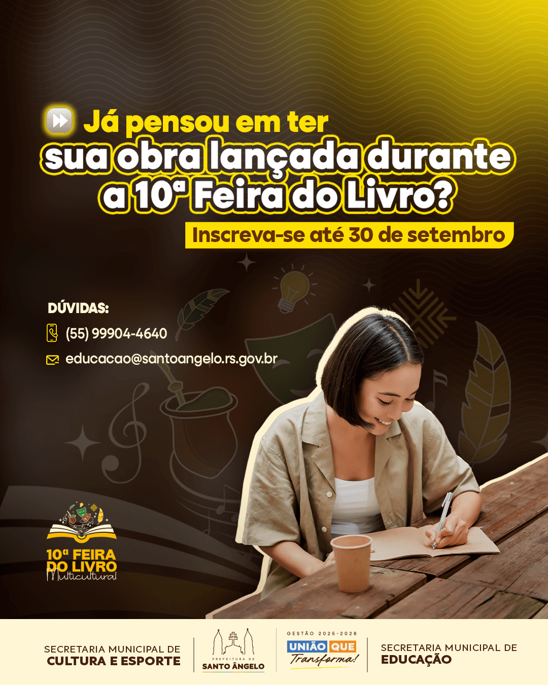 <p>Inscri&ccedil;&otilde;es abertas para lan&ccedil;amentos de obras na 10&ordf; Feira do Livro de Santo &Acirc;ngelo</p>