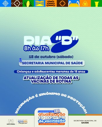 <p>Santo &Acirc;ngelo realiza Dia D de vacina&ccedil;&atilde;o para crian&ccedil;as e adolescentes neste s&aacute;bado (18)</p>