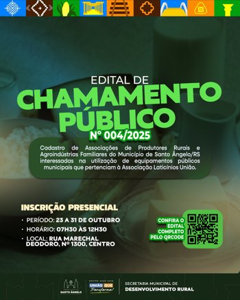 <p>Prefeitura abre chamamento p&uacute;blico para cadastro de associa&ccedil;&otilde;es rurais e agroind&uacute;strias familiares</p>
