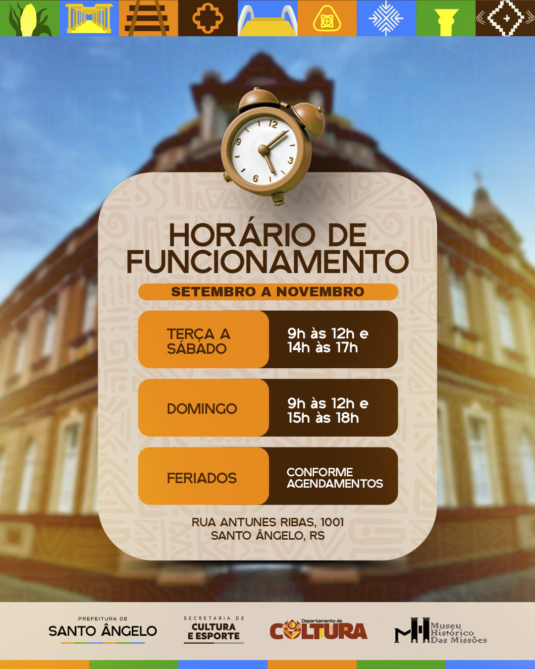 <span style="font-size: 10pt;">Aten&ccedil;&atilde;o, guias e visitantes: Museu Hist&oacute;rico das Miss&otilde;es ter&aacute; novo hor&aacute;rio de funcionamento entre setembro e novembro</span>