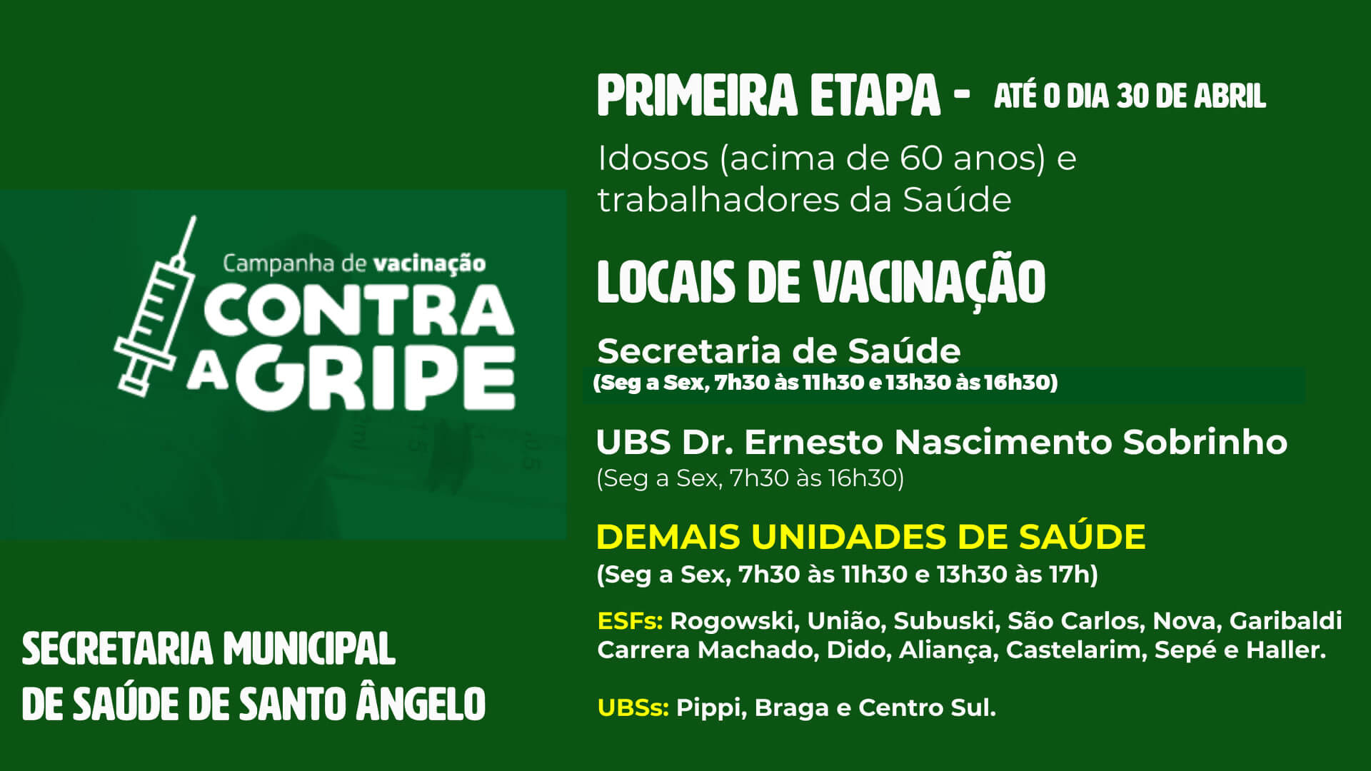 Novo horário de vacinação contra a gripe