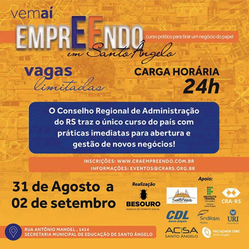 Santo Ângelo sedia curso de empreendedorismo nesta sexta-feira