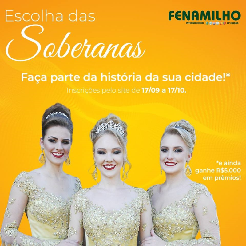Inscrições para Soberanas da FENAMILHO prorrogadas para o dia 17