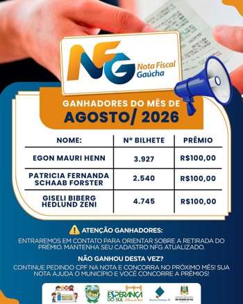 GANHADORES DO M&Ecirc;S DE AGOSTO DA NOTA FISCAL GA&Uacute;CHA
