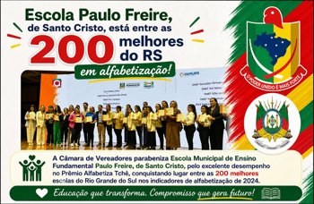 Escola Paulo Freire, de Santo Cristo, est&aacute; entre as 200 melhores do RS em alfabetiza&ccedil;&atilde;o!