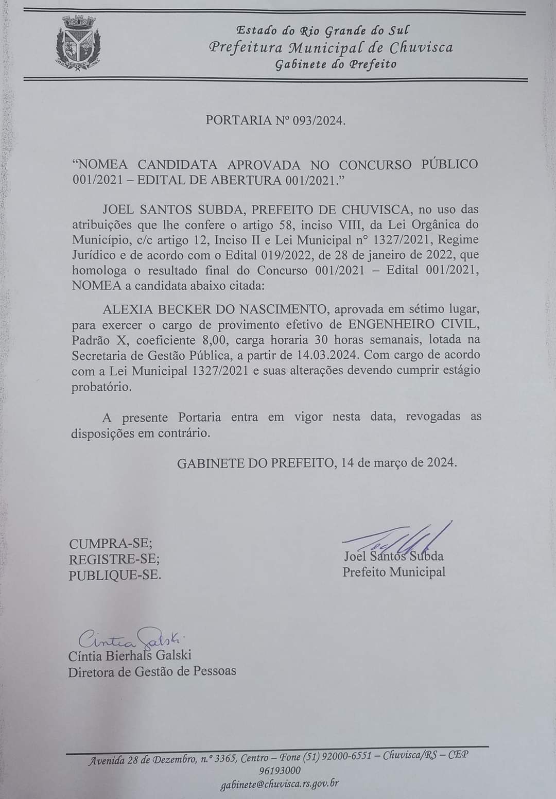 CONVOCAÇÃO CONCURSO PÚBLICO 001/2021