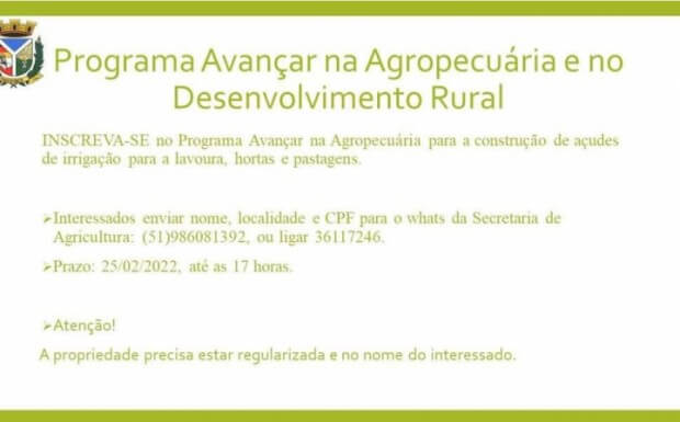 PROGRAMA AVANÇAR NA AGROPECUÁRIA E NO DESENVOLVIMENTO RURAL