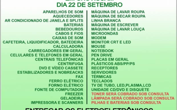 Coleta de Lixo Eletrônico em Chuvisca Dia 22 de Setembro