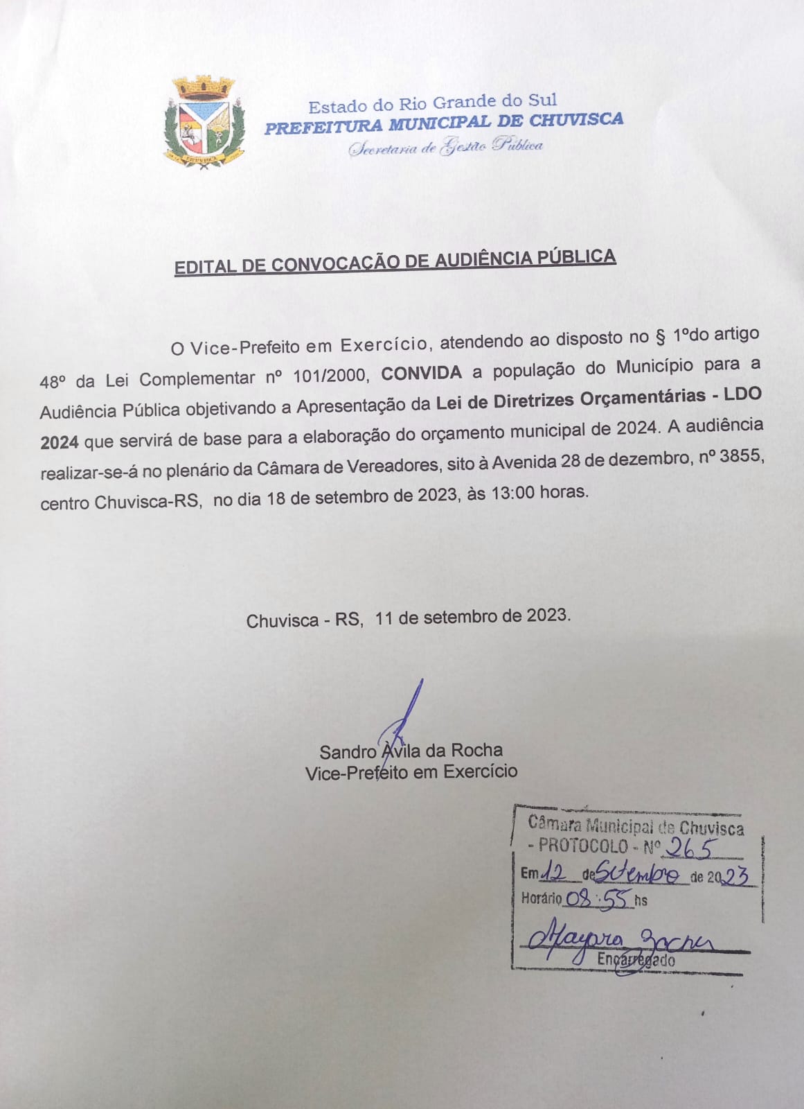 Audiência Pública - apresentação da LDO 2024