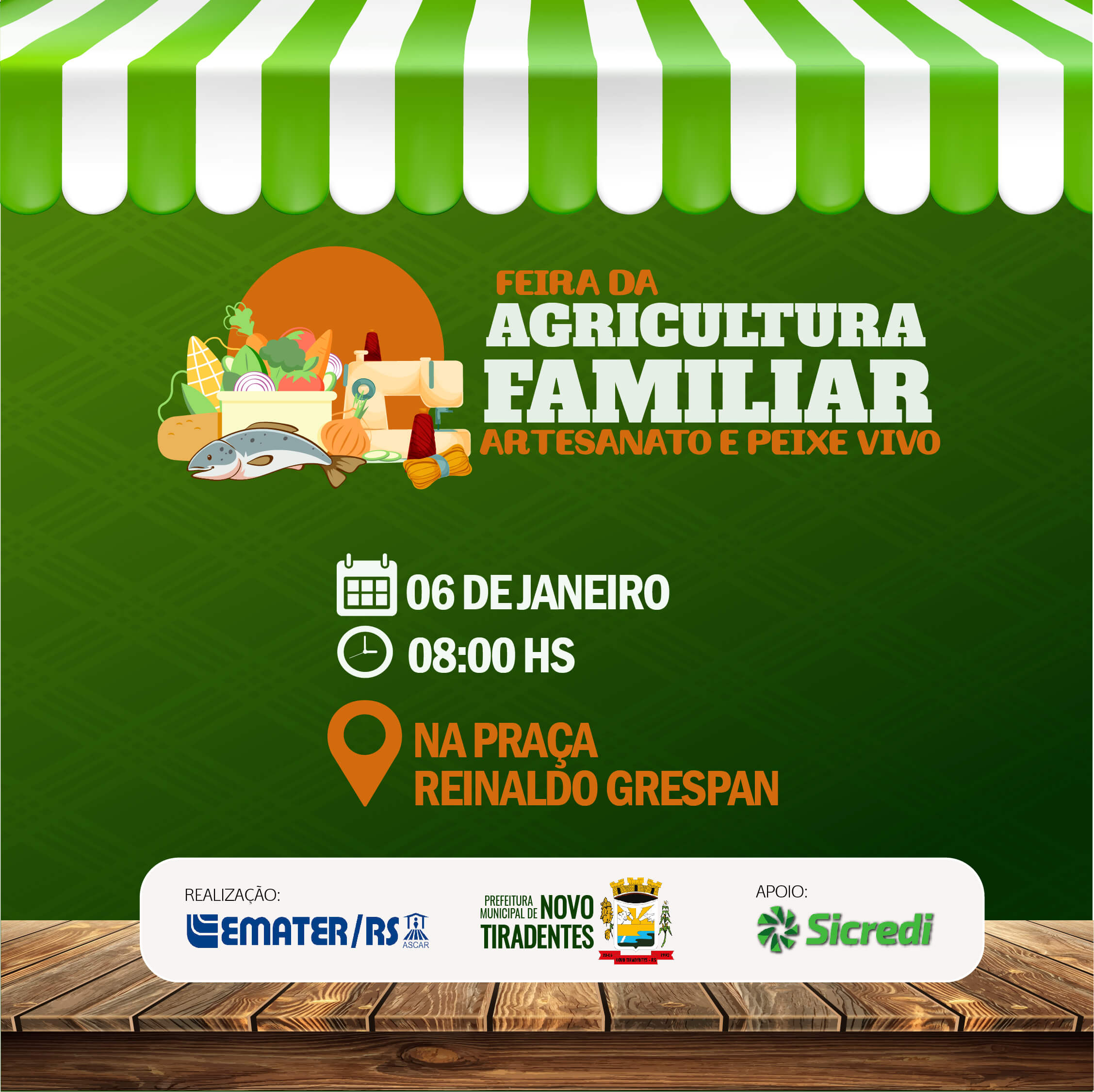 NESTE SÁBADO, 06 DE JANEIRO, TEM A PRIMEIRA FEIRA DA AGRICULTURA FAMILIAR E ARTESANATO DO ANO DE 2024