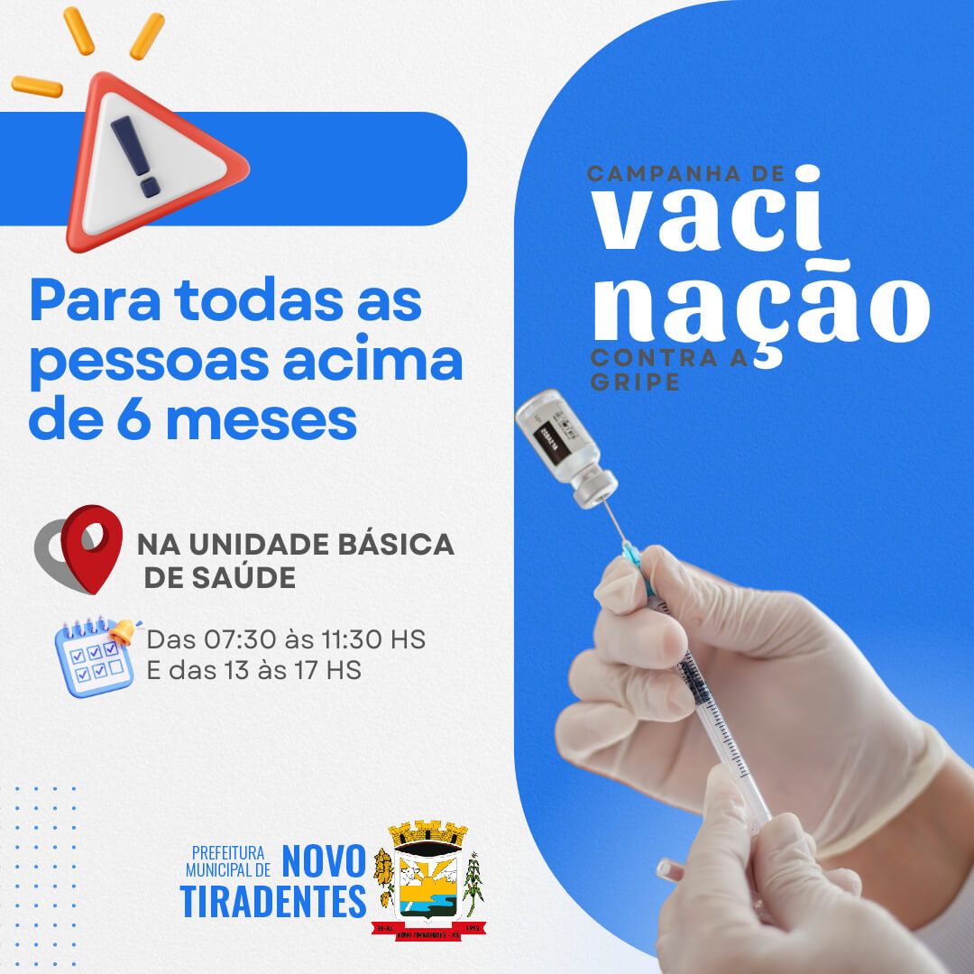 <p><strong><span style="font-family: verdana, geneva, sans-serif; font-size: 12pt;">VACINA&Ccedil;&Atilde;O DE PREVEN&Ccedil;&Atilde;O CONTRA A GRIPE &Eacute; LIBERADA PARA POPULA&Ccedil;&Atilde;O EM GERAL</span></strong></p>