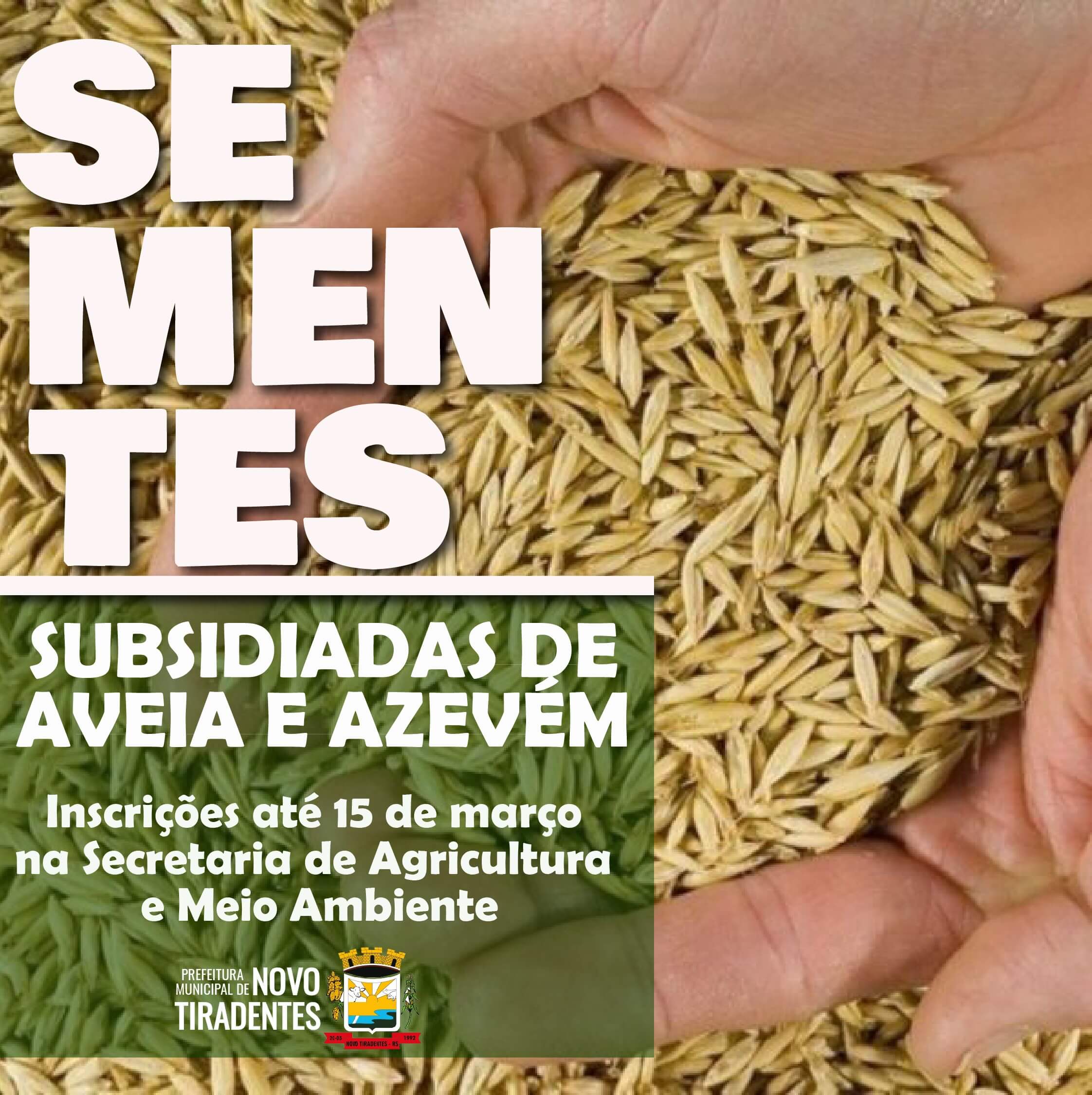 AGRICULTORES PODEM REALIZAR INSCRIÇÃO PARA ADQUIRIR SEMENTES DE AVEIA E AZEVÉM SUBSIDIADAS NA SECRETARIA DE AGRICULTURA DE NOVO TIRADENTES