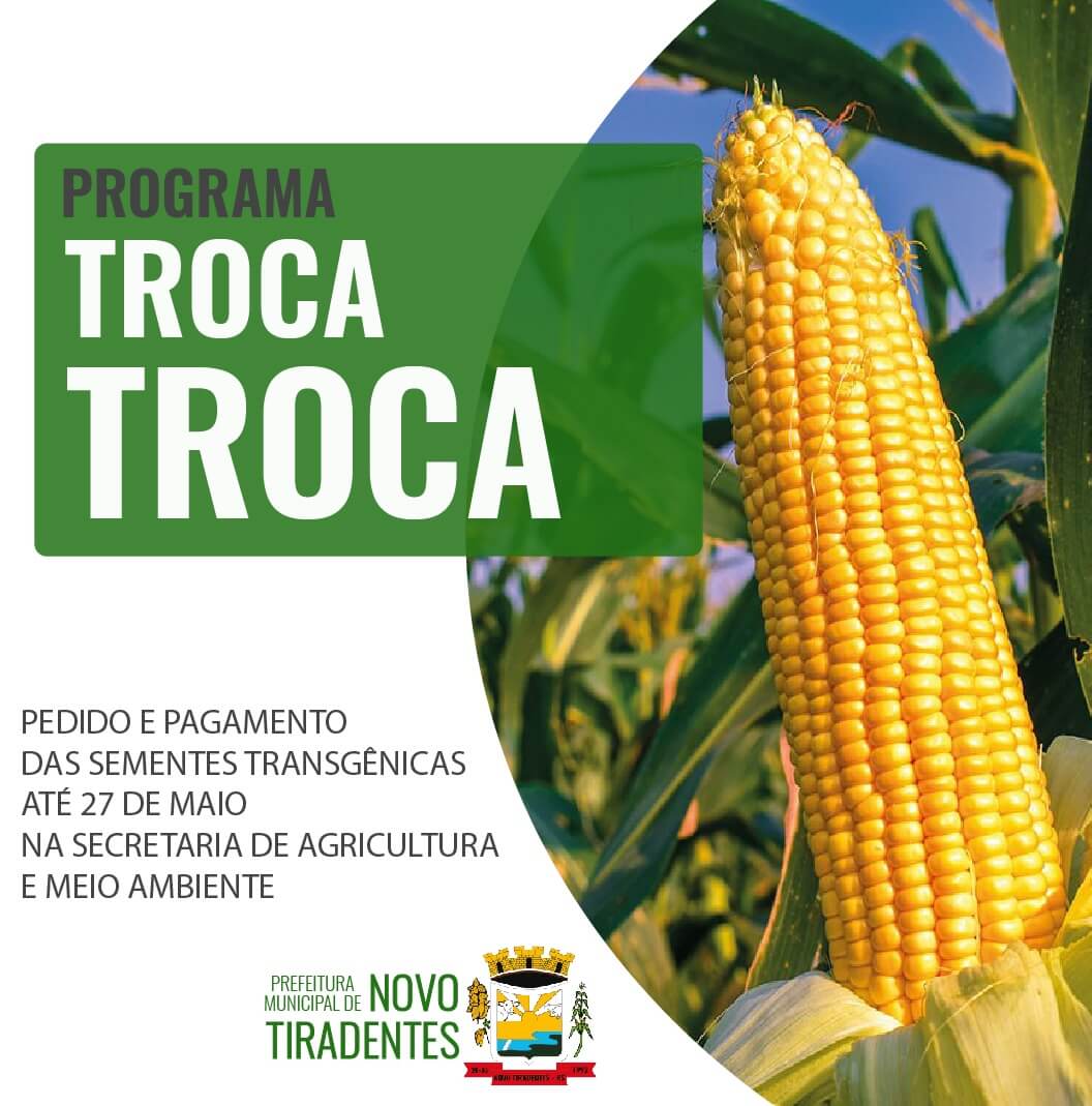 <p><strong><span style="font-family: verdana, geneva, sans-serif; font-size: 12pt;">PEDIDOS E PAGAMENTO DAS SEMENTES DO PROGRAMA TROCA TROCA SE ENCERRA EM 27 DE MAIO</span></strong></p>