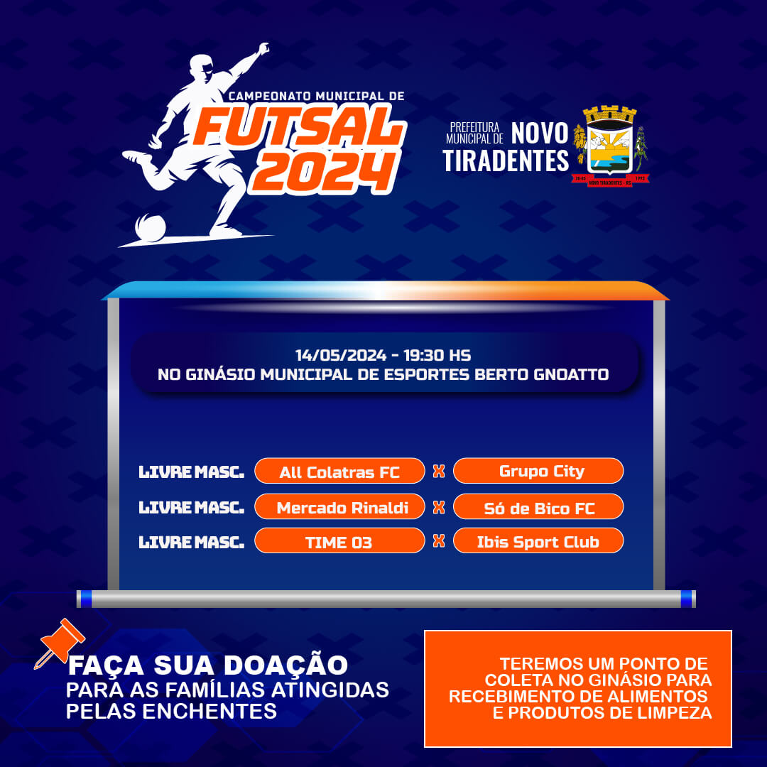 <p><strong><span style="font-family: verdana, geneva, sans-serif; font-size: 12pt;">SEGUNDA RODADA DO CAMPEONATO MUNICIPAL DE FUTSAL ACONTECER&Aacute; NOS DIAS 14 E 15 DE MAIO</span></strong></p>