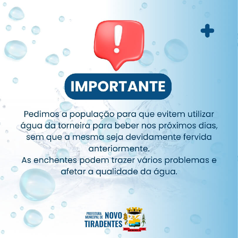 <p><strong><span style="font-family: verdana, geneva, sans-serif; font-size: 12pt;">SECRETARIA DE SA&Uacute;DE FAZ ALERTA IMPORTANTE SOBRE O CONSUMO DE &Aacute;GUA EM NOVO TIRADENTES</span></strong></p>