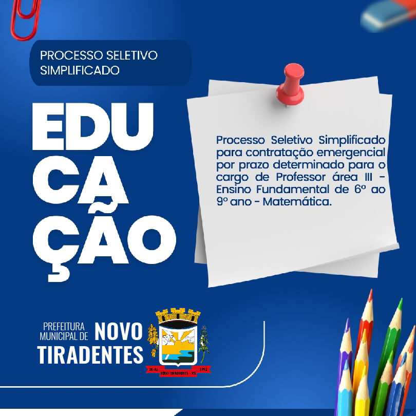 <p><strong><span style="font-family: verdana, geneva, sans-serif; font-size: 12pt;">PROCESSO SELETIVO SIMPLIFICADO PARA CONTRATA&Ccedil;&Atilde;O EMERGENCIAL DE PROFESSOR DE MATEM&Aacute;TICA</span></strong></p>