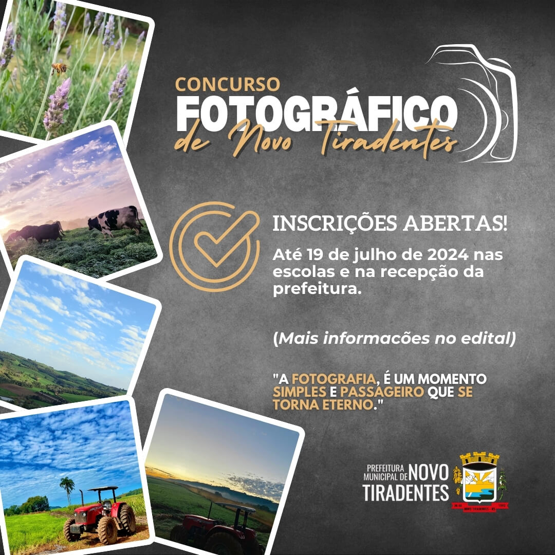 <p><strong><span style="font-size: 12pt; font-family: verdana, geneva, sans-serif;">ABERTAS AS INSCRI&Ccedil;&Otilde;ES PARA O CONCURSO FOTOGR&Aacute;FICO DE NOVO TIRADENTES</span></strong></p>
