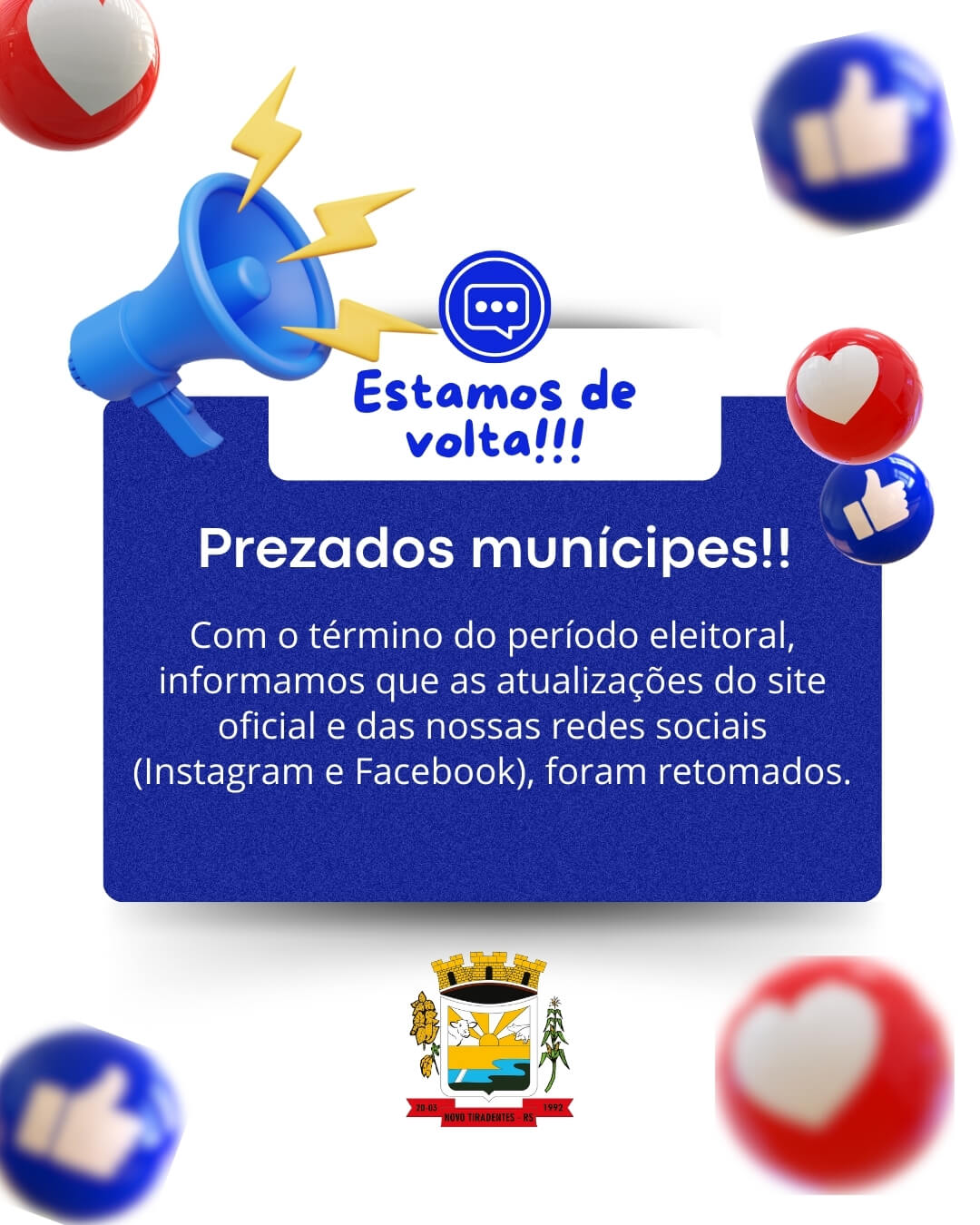 <p><span style="font-size: 12pt;"><strong><span style="font-family: verdana, geneva, sans-serif;">ESTAMOS DE VOLTA &Agrave;S REDES SOCIAIS!</span></strong></span></p>