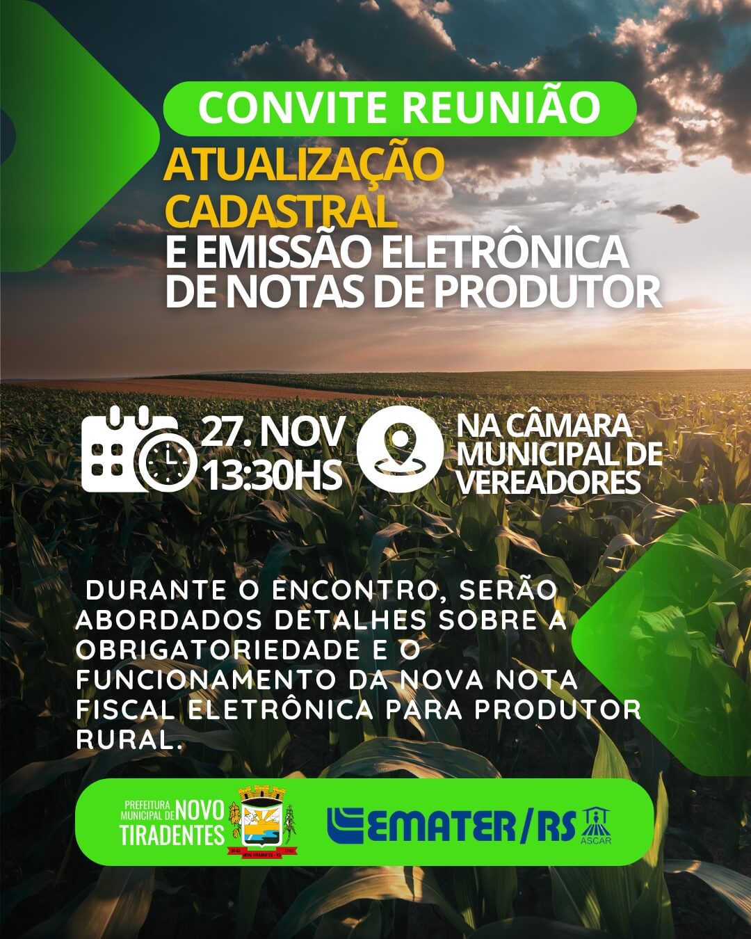 <p><span style="font-family: verdana, geneva, sans-serif; font-size: 12pt;"><strong>ATUALIZA&Ccedil;&Atilde;O CADASTRAL E REUNI&Atilde;O SOBRE A EMISS&Atilde;O ELETR&Ocirc;NICA DE NOTA FISCAL PARA PRODUTORES RURAIS</strong></span></p>