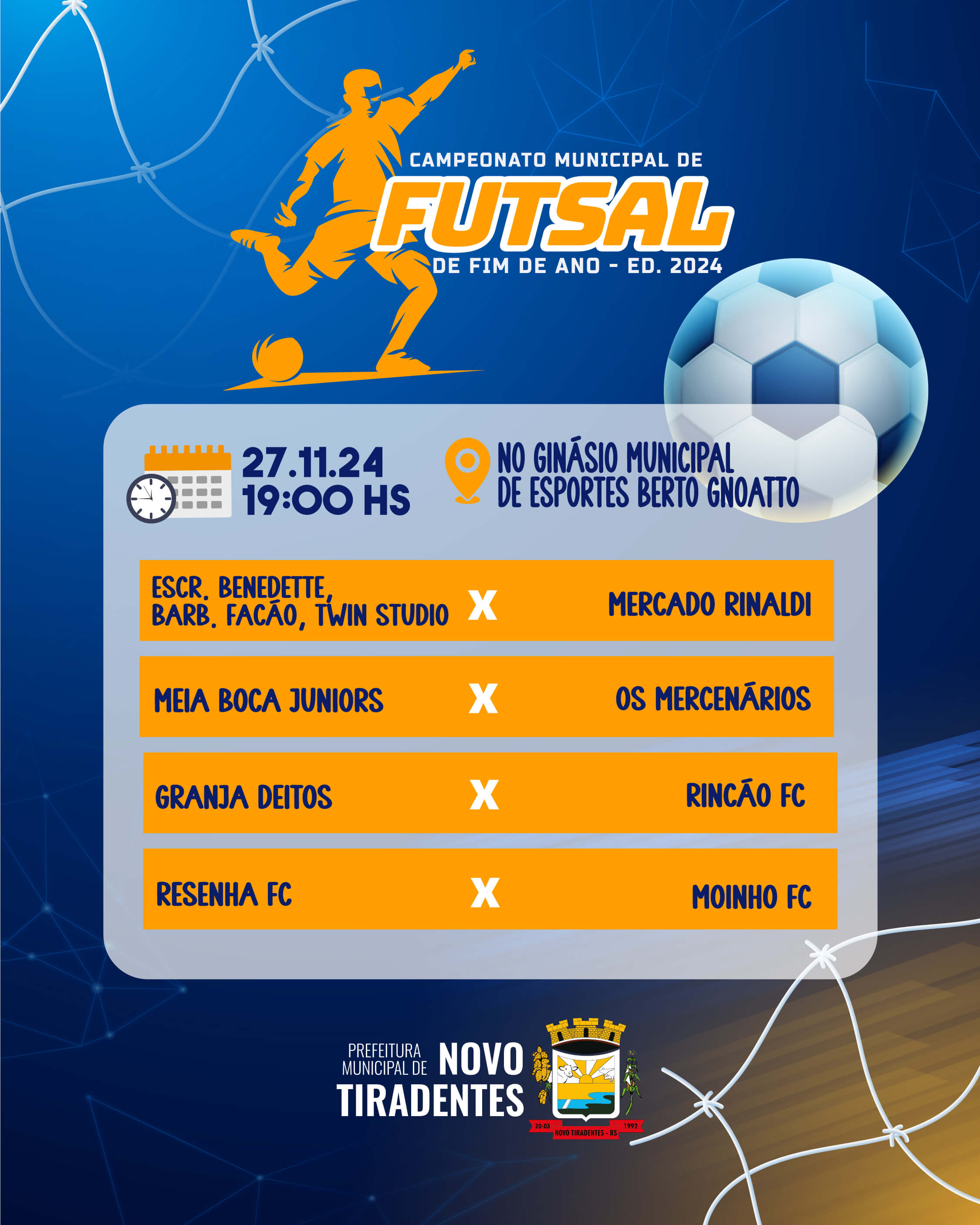 <p><strong><span style="font-family: verdana, geneva, sans-serif; font-size: 12pt;">CAMPEONATO MUNICIPAL DE FUTSAL DE FIM DE ANO COME&Ccedil;A NESTA QUARTA-FEIRA, 27 DE NOVEMBRO</span></strong></p>